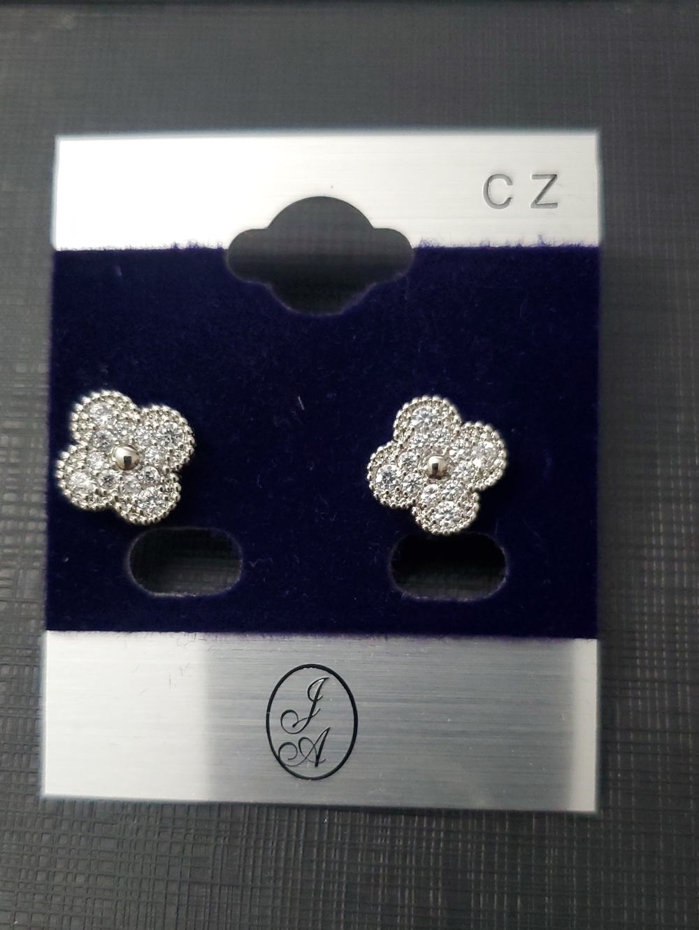 Sterling Silver CZ Pave Flower Stud Earrings - Silver
